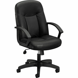 HVL601 Series Executive High-Back Leather Chair, Supports Up to 250 lb, 17.44" to 20.94" Seat Height, Black