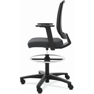 HON Torch Mesh Mid-Back Task Stool - Black Foam, Plush, Polyester Seat - Black Mesh Back - Black Frame - Mid Back - 5-star Base - Armrest - 1 Each