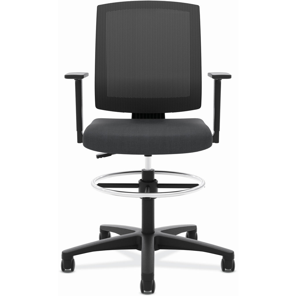 HON Torch Mesh Mid-Back Task Stool - Black Foam, Plush, Polyester Seat - Black Mesh Back - Black Frame - Mid Back - 5-star Base - Armrest - 1 Each