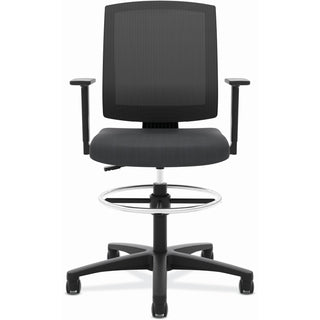 HON Torch Mesh Mid-Back Task Stool - Black Foam, Plush, Polyester Seat - Black Mesh Back - Black Frame - Mid Back - 5-star Base - Armrest - 1 Each