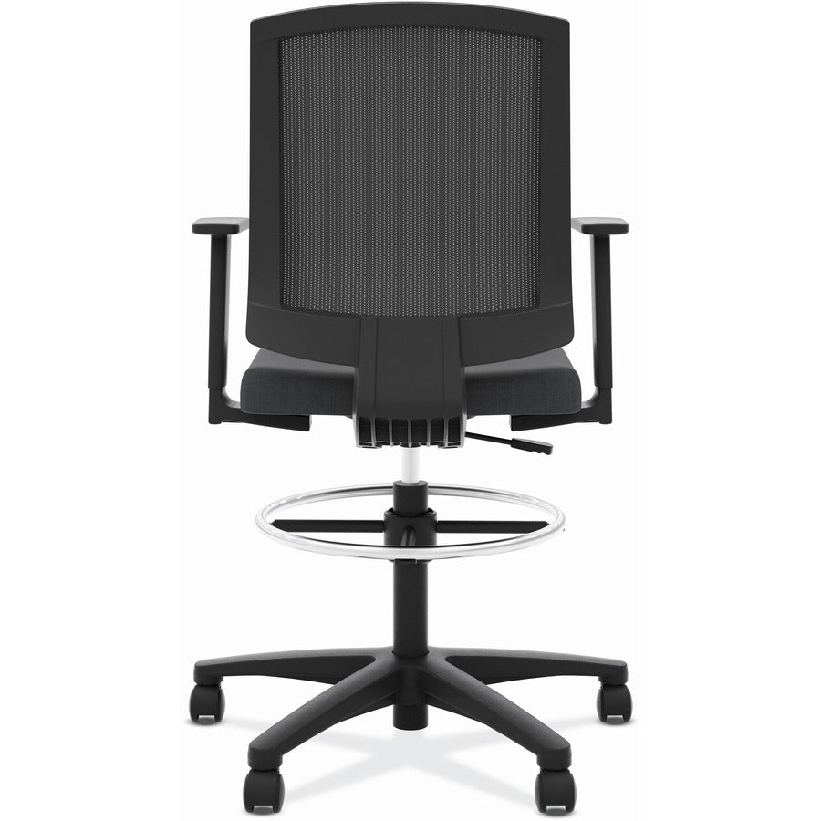 HON Torch Mesh Mid-Back Task Stool - Black Foam, Plush, Polyester Seat - Black Mesh Back - Black Frame - Mid Back - 5-star Base - Armrest - 1 Each