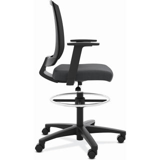 HON Torch Mesh Mid-Back Task Stool - Black Foam, Plush, Polyester Seat - Black Mesh Back - Black Frame - Mid Back - 5-star Base - Armrest - 1 Each
