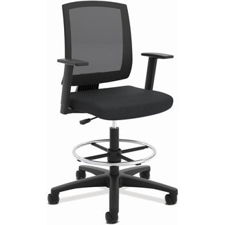HON Torch Mesh Mid-Back Task Stool - Black Foam, Plush, Polyester Seat - Black Mesh Back - Black Frame - Mid Back - 5-star Base - Armrest - 1 Each