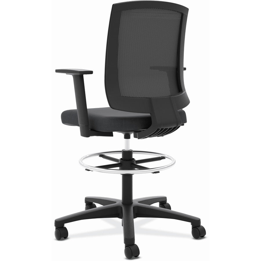 HON Torch Mesh Mid-Back Task Stool - Black Foam, Plush, Polyester Seat - Black Mesh Back - Black Frame - Mid Back - 5-star Base - Armrest - 1 Each
