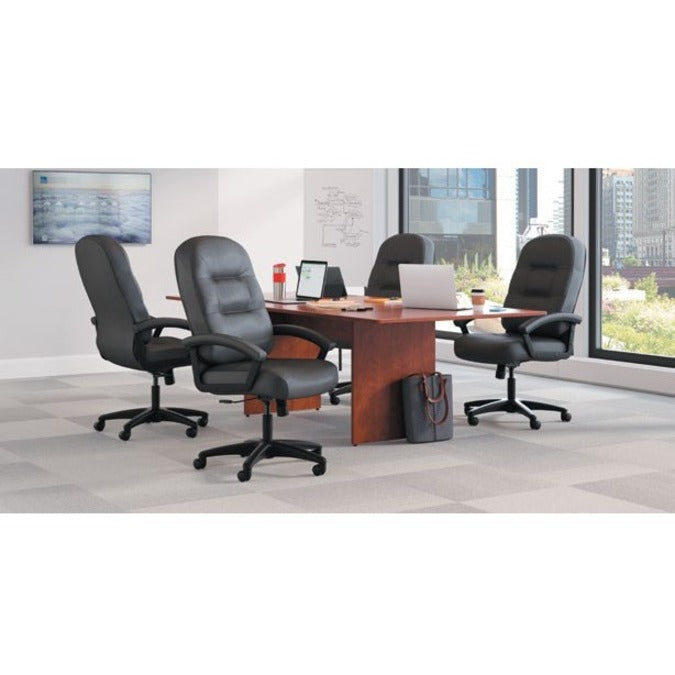HON Pillow-Soft Executive High-Back Chair | Fixed Arms | Black Fabric - Black Plush Seat - Black Plush Back - Black Frame - High Back - 5-star Base - Armrest - 1 Each