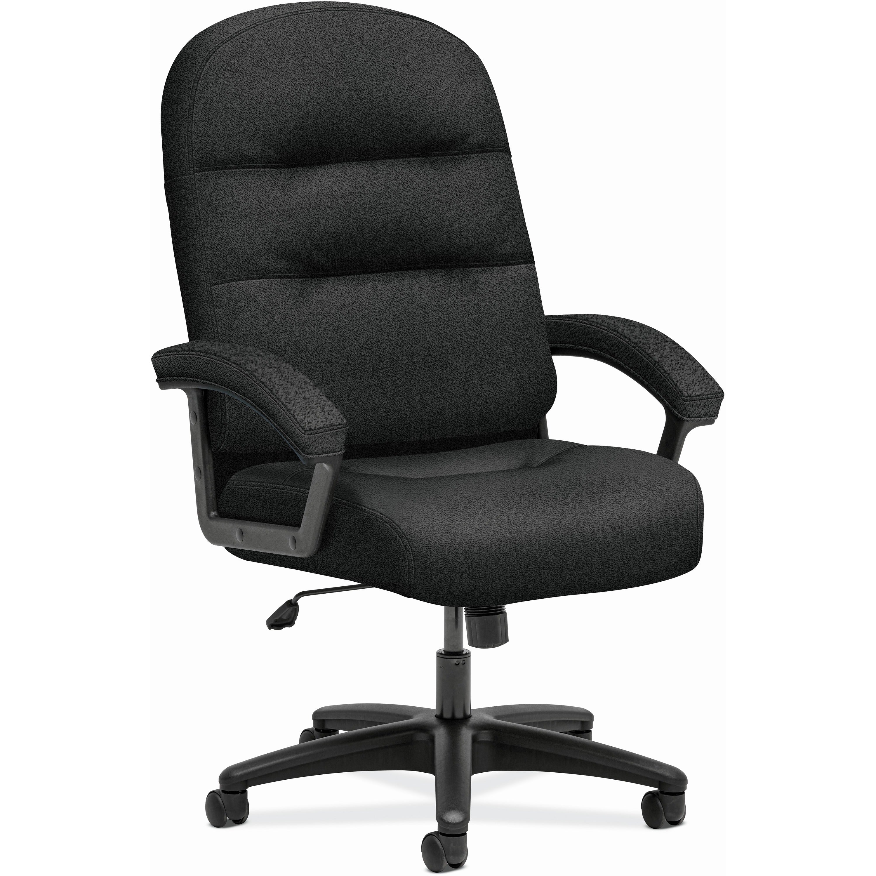 hon-pillow-soft-executive-high-back-chair-|-fixed-arms-|-black-fabric-black-plush-seat-black-plush-back-black-frame-high-back-5-star-base-armrest-1-each_hon2095hpwst10t - 1