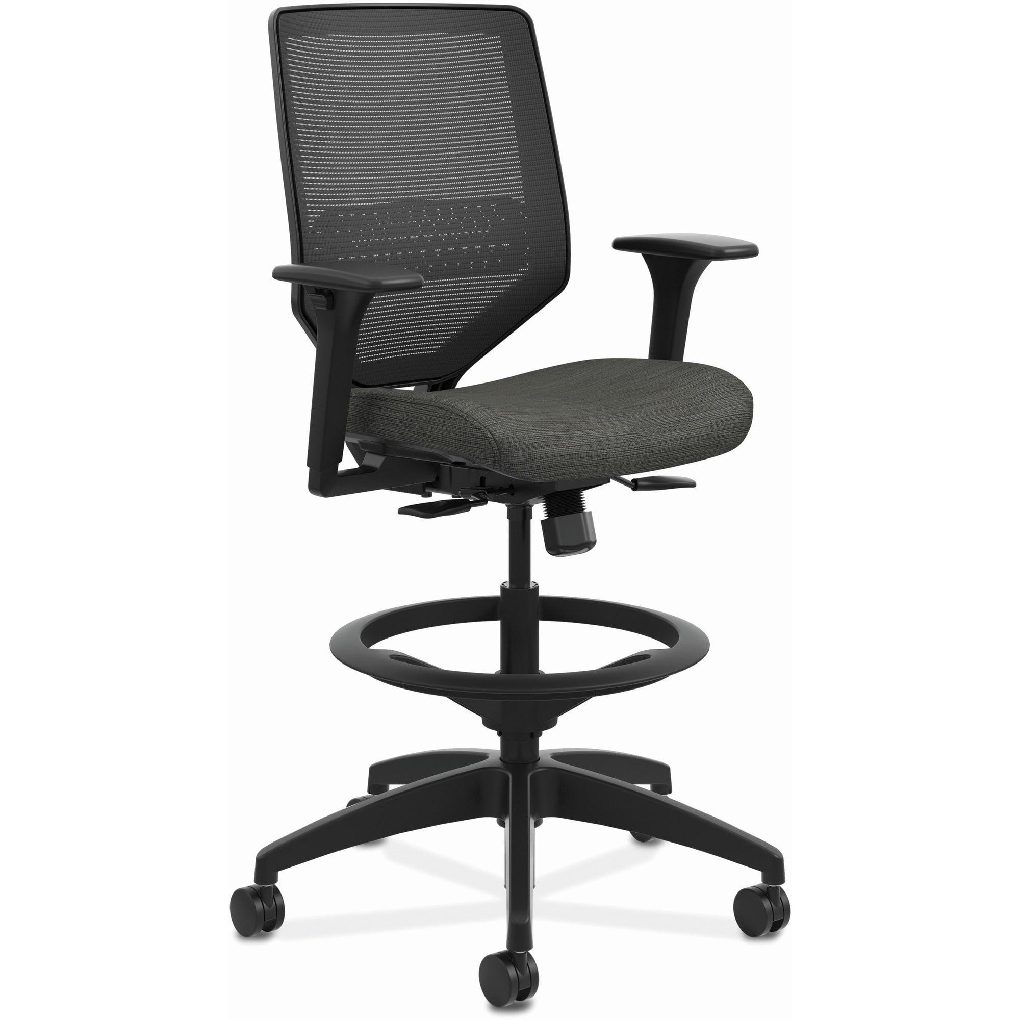 Solve Series Mesh Back Task Stool, Supports Up to 300 lb, 23" to 33" Seat Height, Ink Seat/Back, Black Base