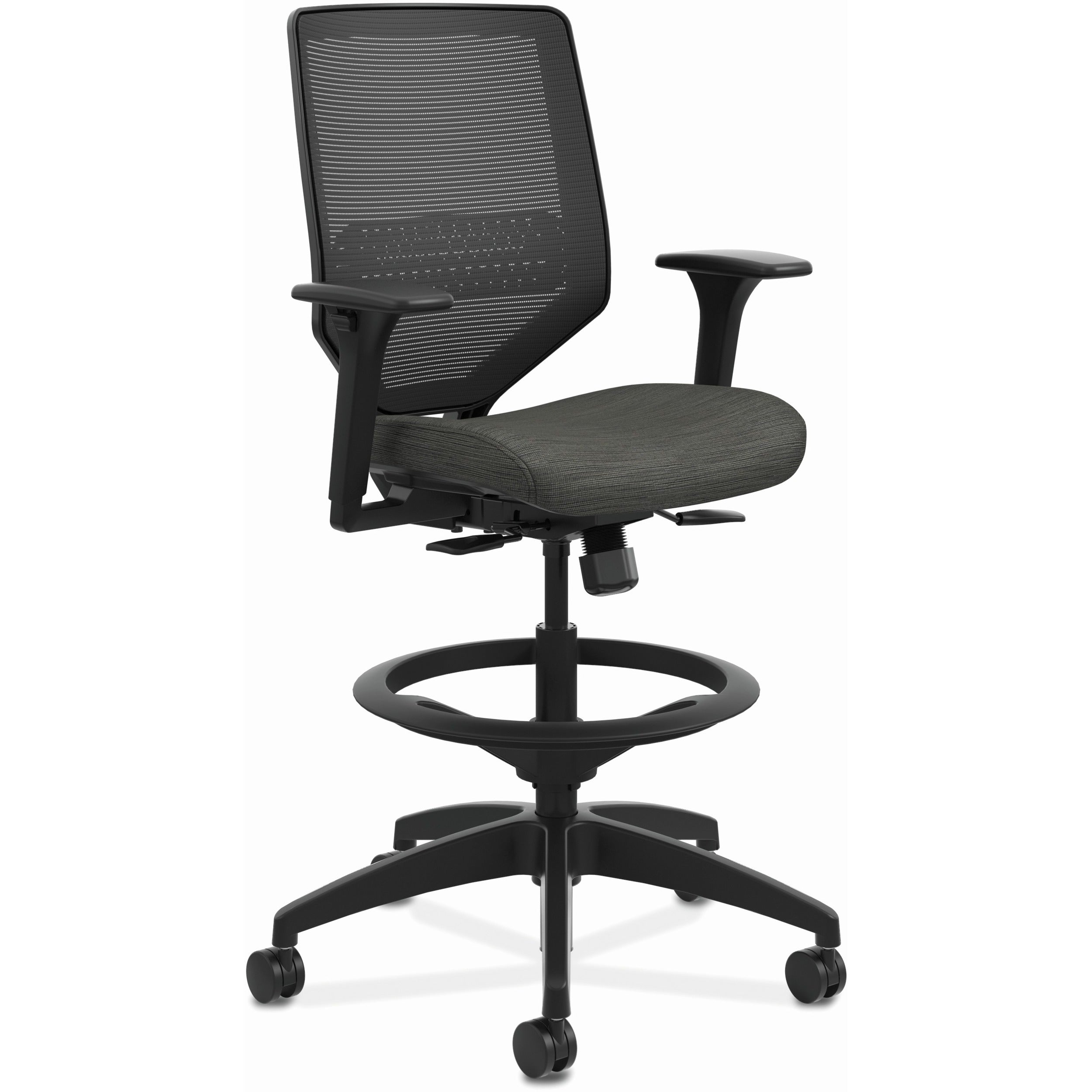 Solve Series Mesh Back Task Stool, Supports Up to 300 lb, 23" to 33" Seat Height, Ink Seat/Back, Black Base