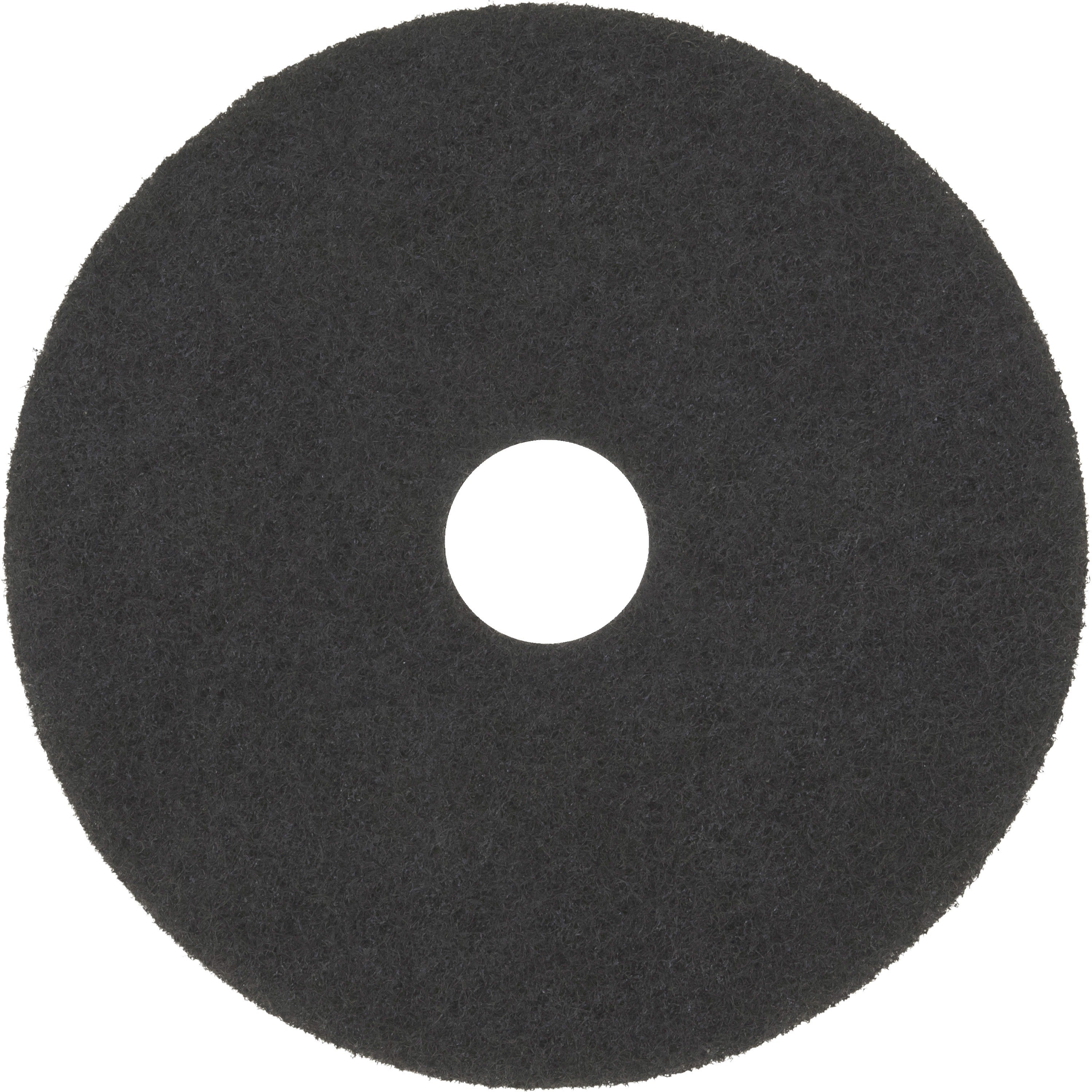 3m-black-stripper-pad-7200-5-carton-round-x-10-diameter-stripping-floor-concrete-vinyl-composition-tile-vct-floor-175-rpm-to-600-rpm-speed-supported-textured-abrasive-washable-reusable-nylon-polyester-fiber-black_mmm08372 - 1