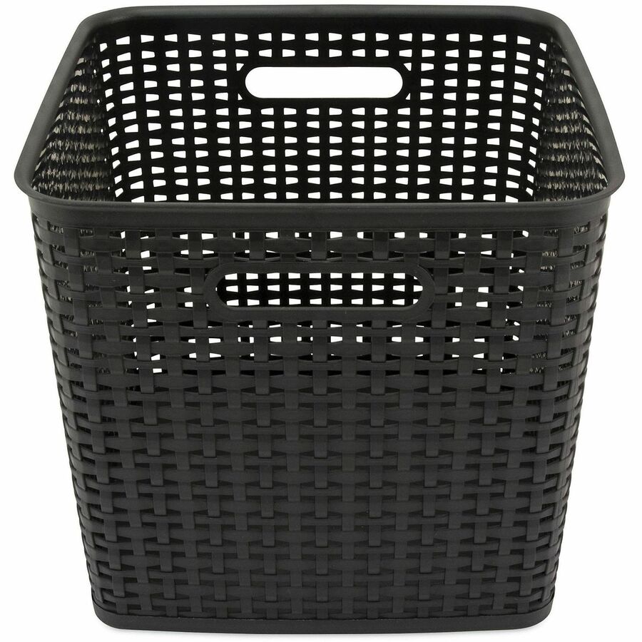 Plastic Weave Bin, Extra Large, 12.5" x 12.5" x 11.13", Black, 2/Pack