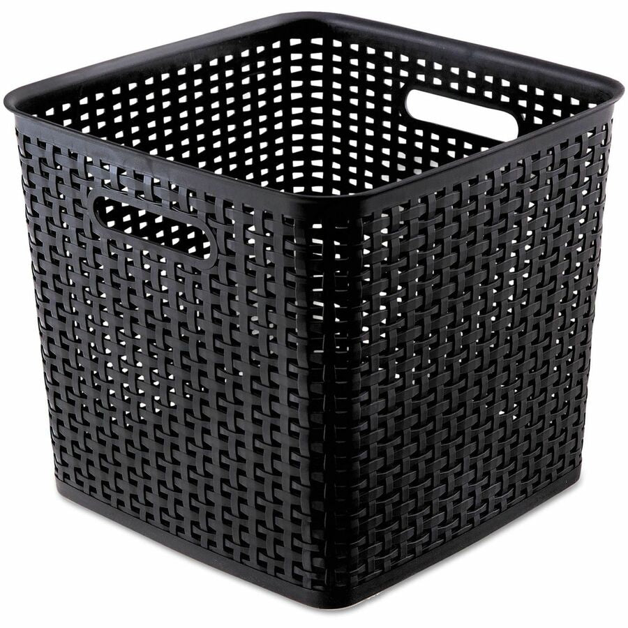 Plastic Weave Bin, Extra Large, 12.5" x 12.5" x 11.13", Black, 2/Pack