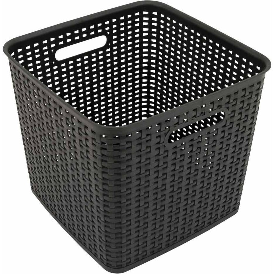 Plastic Weave Bin, Extra Large, 12.5" x 12.5" x 11.13", Black, 2/Pack