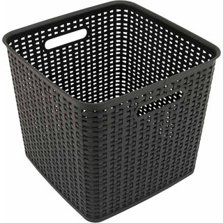 Plastic Weave Bin, Extra Large, 12.5" x 12.5" x 11.13", Black, 2/Pack