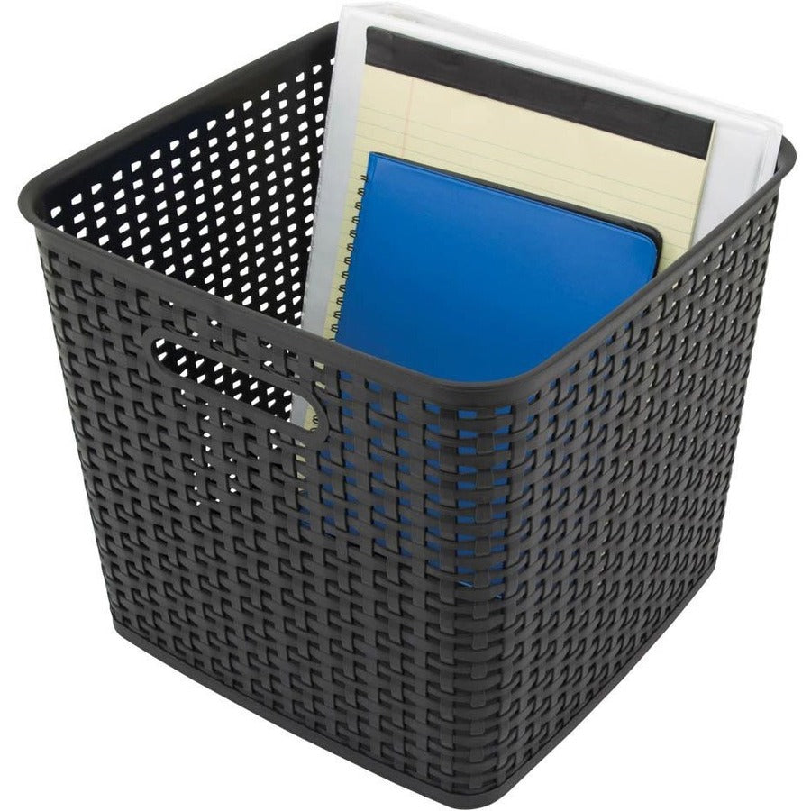 Plastic Weave Bin, Extra Large, 12.5" x 12.5" x 11.13", Black, 2/Pack