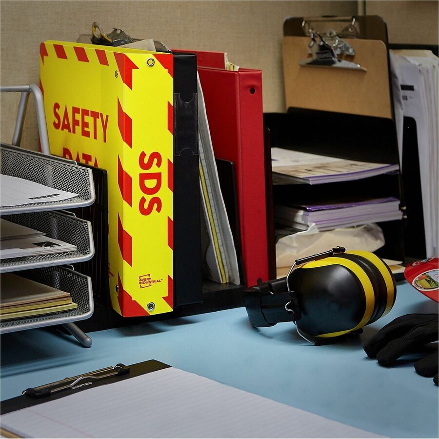 UltraDuty Safety Data Sheet Binders with Chain, 3 Rings, 3" Capacity, 11 x 8.5, Yellow/Red