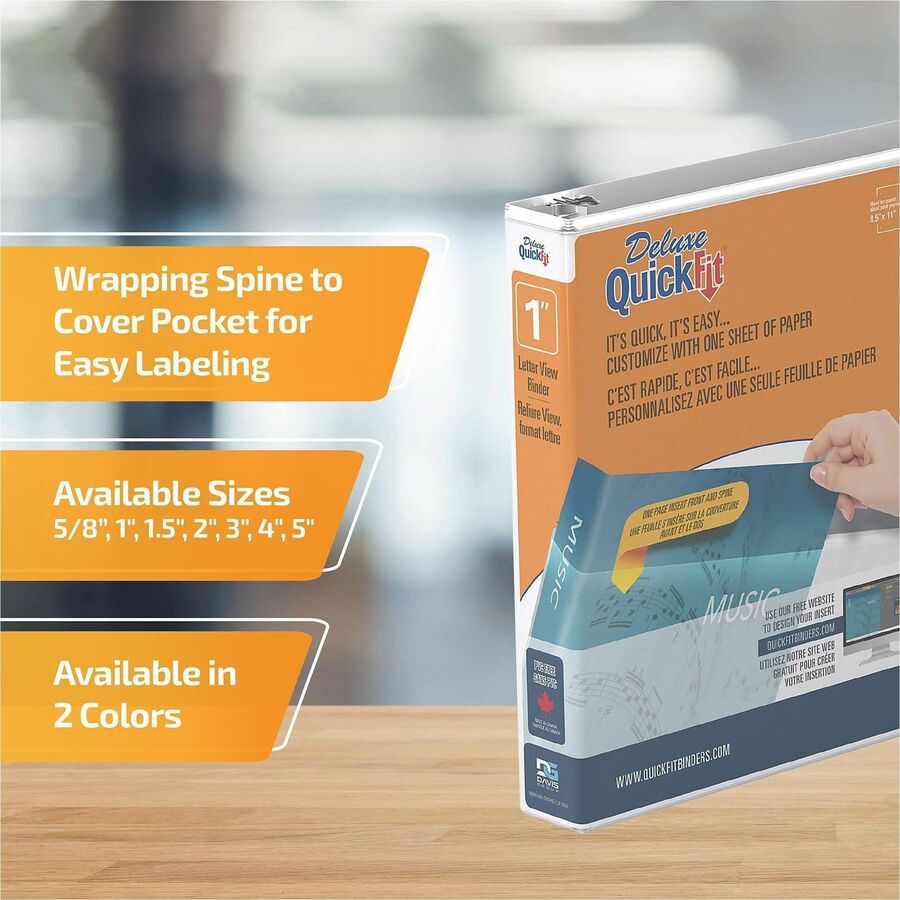 Quickfit Landscape Spreadsheet Round Ring View Binder, 3 Rings, 1" Capacity, 11 X 8.5, White