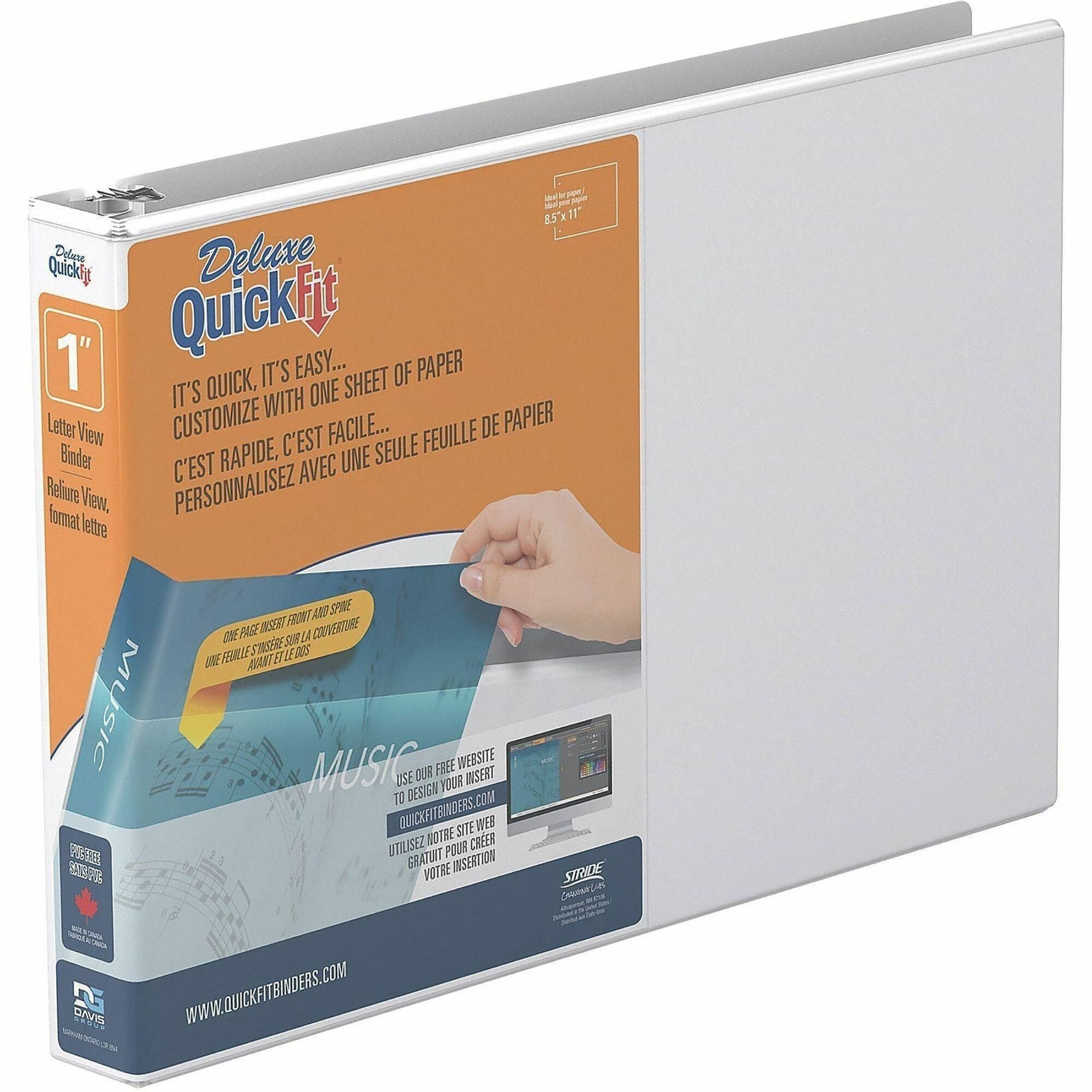 Quickfit Landscape Spreadsheet Round Ring View Binder, 3 Rings, 1" Capacity, 11 X 8.5, White