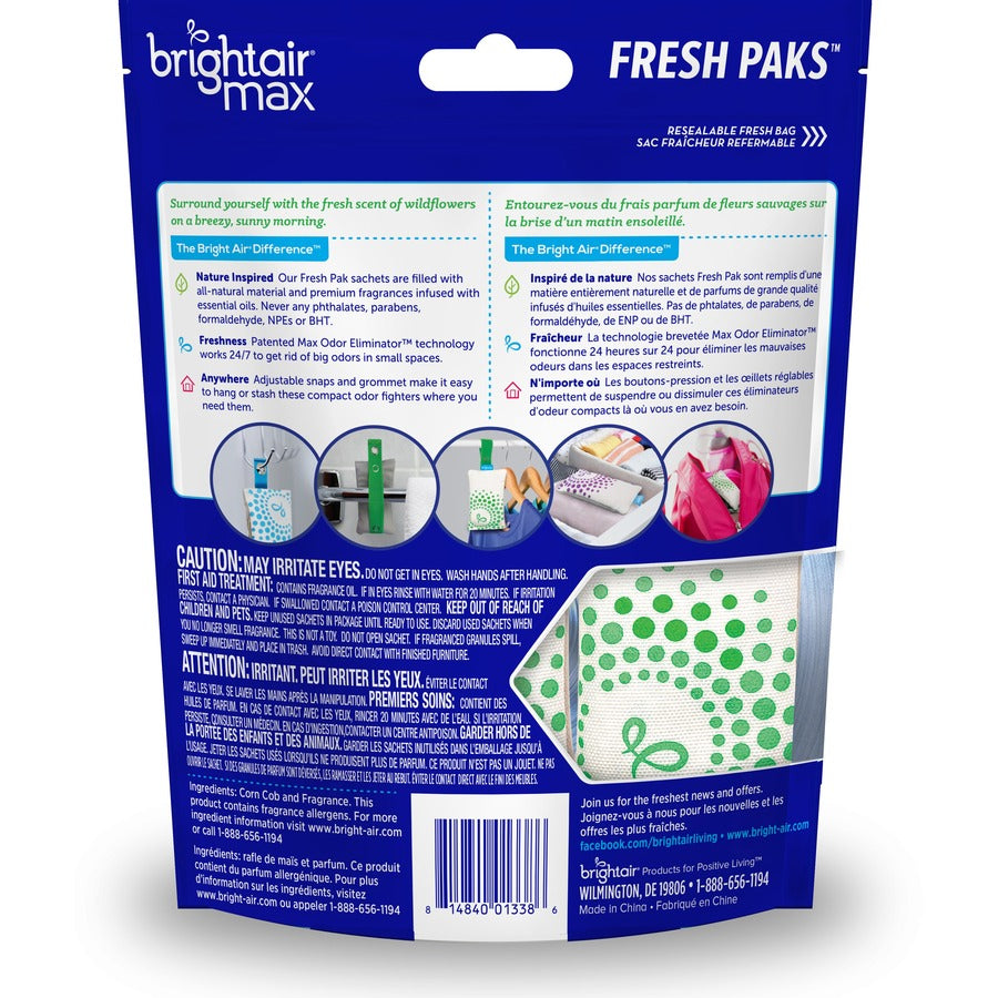 Bright Air Fresh Pak Sachets - Meadow Breeze - 2 / Pack - Odor Neutralizer, Phthalate-free, Paraben-free, Formaldehyde-free, NPE-free, BHT Free