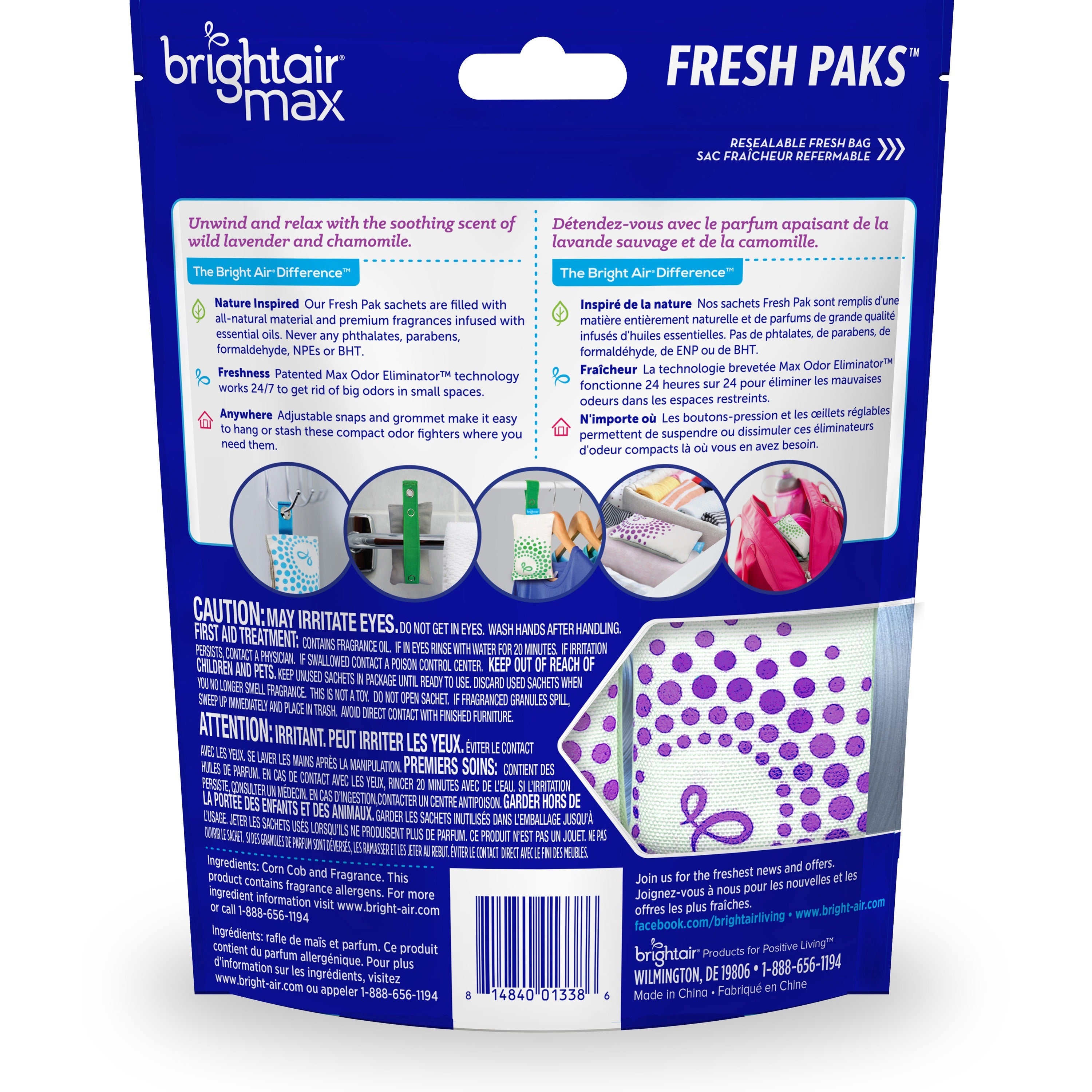 bright-air-fresh-pak-sachets-wild-lavender-2-pack-odor-neutralizer-phthalate-free-paraben-free-formaldehyde-free-npe-free-bht-free_bri900611 - 2
