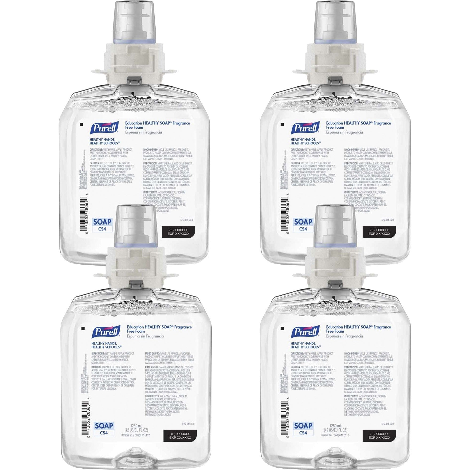 PURELL CS4 Education HEALTHY SOAP Fragrance Free Foam Refill - Fragrance-free ScentFor - 42.3 fl oz (1250 mL) - Dirt Remover, Kill Germs - Hand, Skin, School - Moisturizing - Dye-free - 4 / Carton