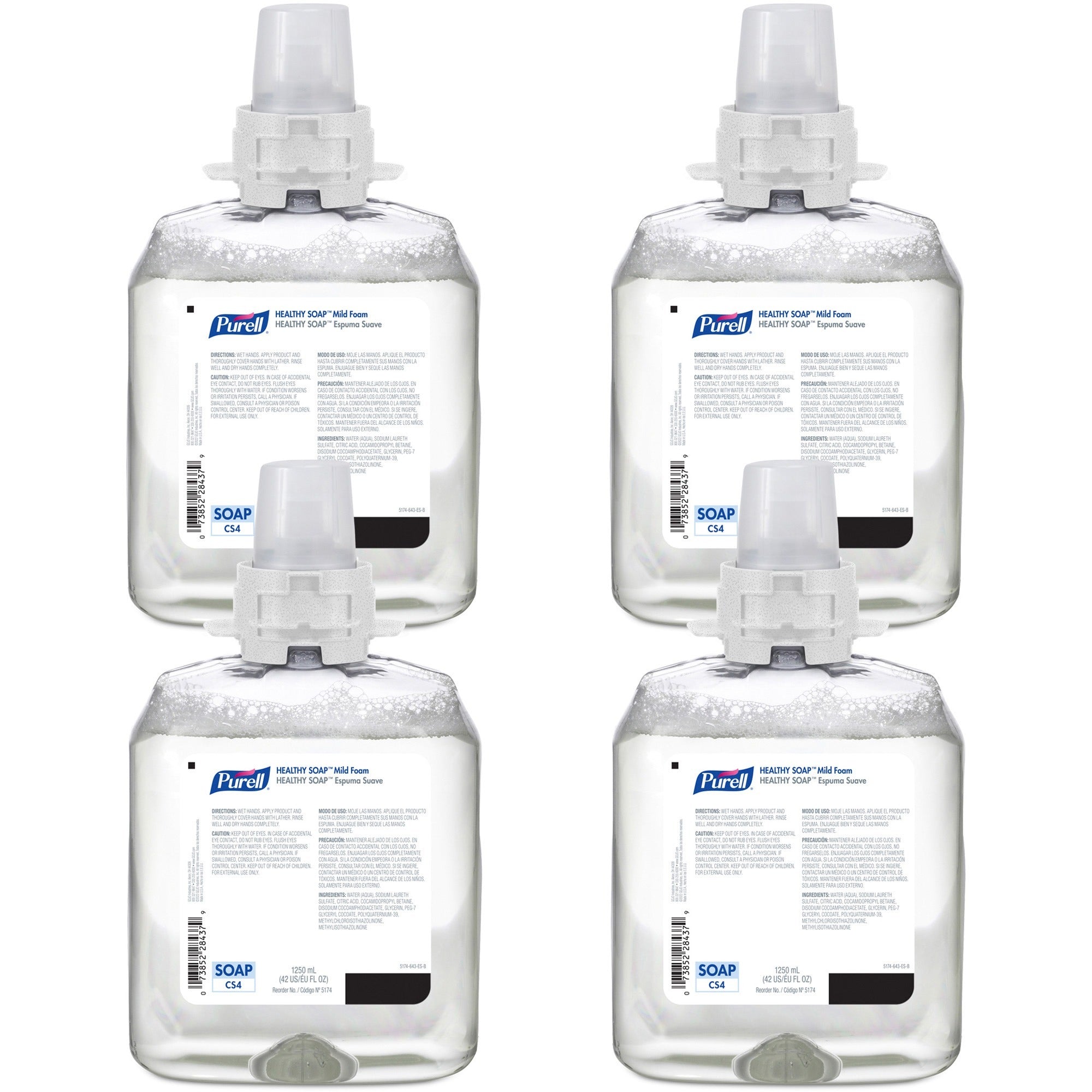 PURELL CS4 HEALTHY SOAP Mild Foam Refill - 42.3 fl oz (1250 mL) - Dirt Remover, Kill Germs - Hand - Moisturizing - Dye-free, Fragrance-free - 4 / Carton