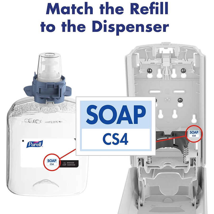 PURELL CS4 HEALTHY SOAP Mild Foam Refill - 42.3 fl oz (1250 mL) - Dirt Remover, Kill Germs - Hand - Moisturizing - Dye-free, Fragrance-free - 4 / Carton