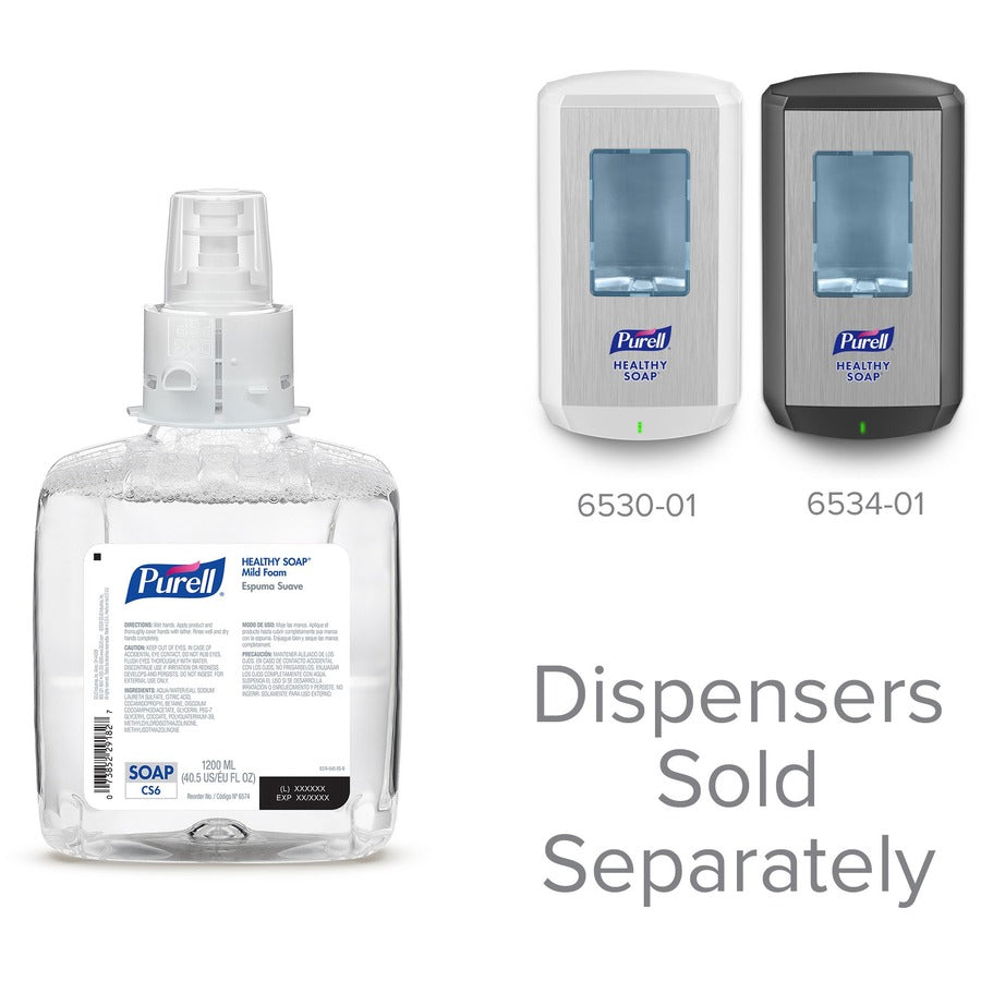 PURELL CS6 Refill Healthy Soap Mild Foam - Fresh Fruit ScentFor - 40.6 fl oz (1200 mL) - Dirt Remover, Kill Germs - Hand, Skin - Moisturizing - Fragrance-free, Dye-free, Bio-based - 2 / Carton