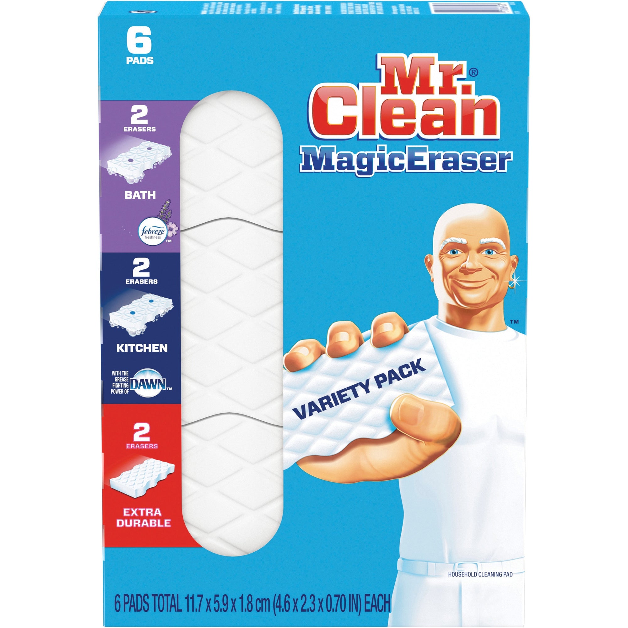Magic Eraser Variety Pack, Extra Durable; Bath; Kitchen, 4.6 x 2.3, 0.7" Thick, White, 6/Pack, 8 Packs/Carton