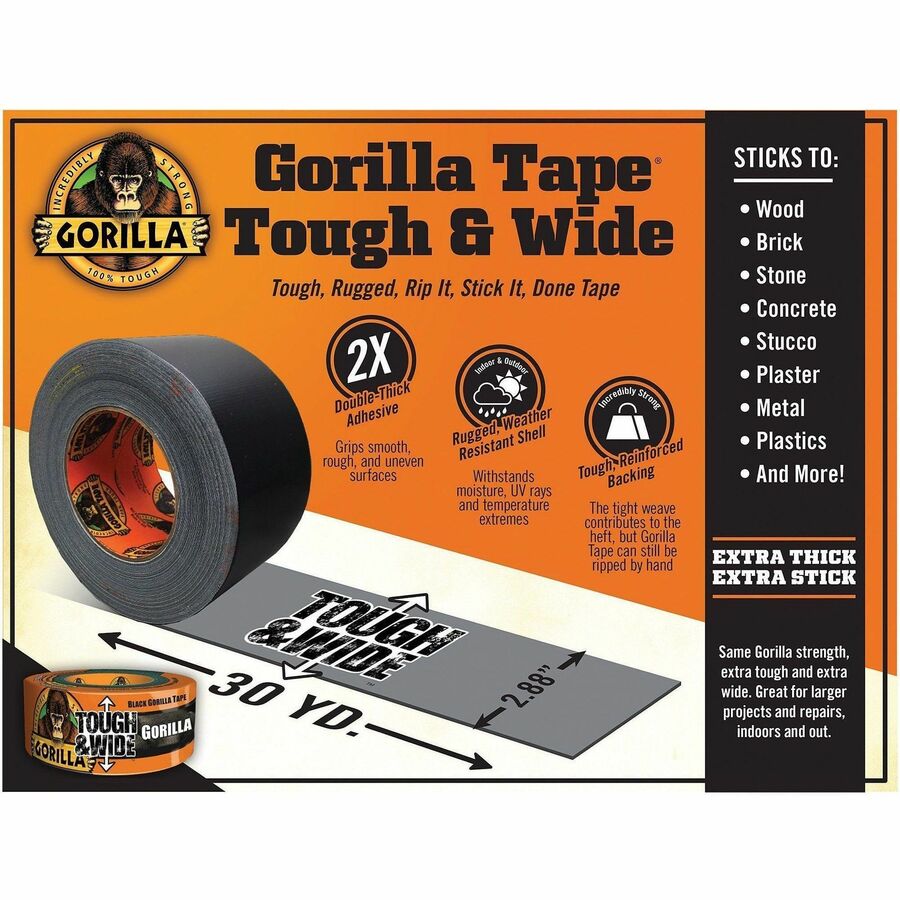 Gorilla Tough & Wide Tape - 25 yd Length x 2.88" Width - 1 Each - Black