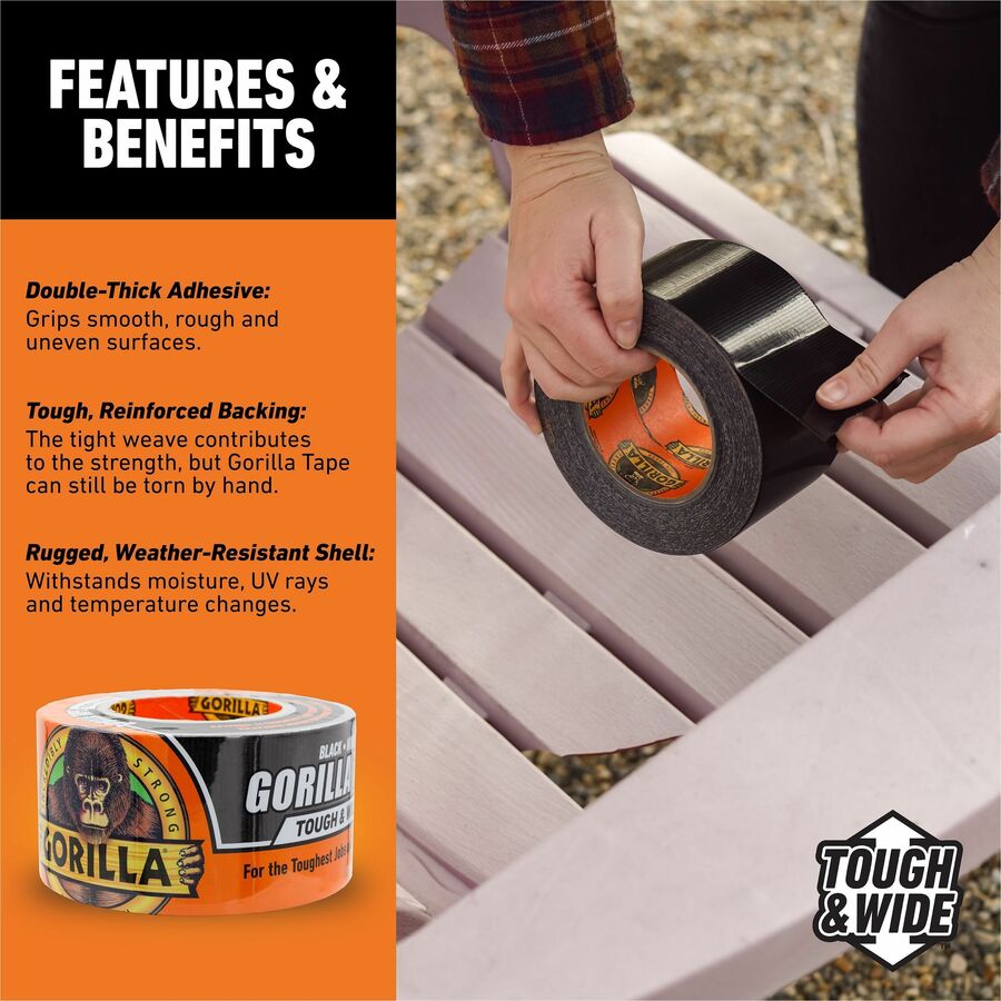 Gorilla Tough & Wide Tape - 25 yd Length x 2.88" Width - 1 Each - Black