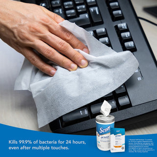 Scott 24 Hour Sanitizing Wipes - Fresh Scent - 7.87" Length x 4.33" Width - 10 / Softpack - 50 / Carton - Bleach-free, Antibacterial, Rinse-free - White