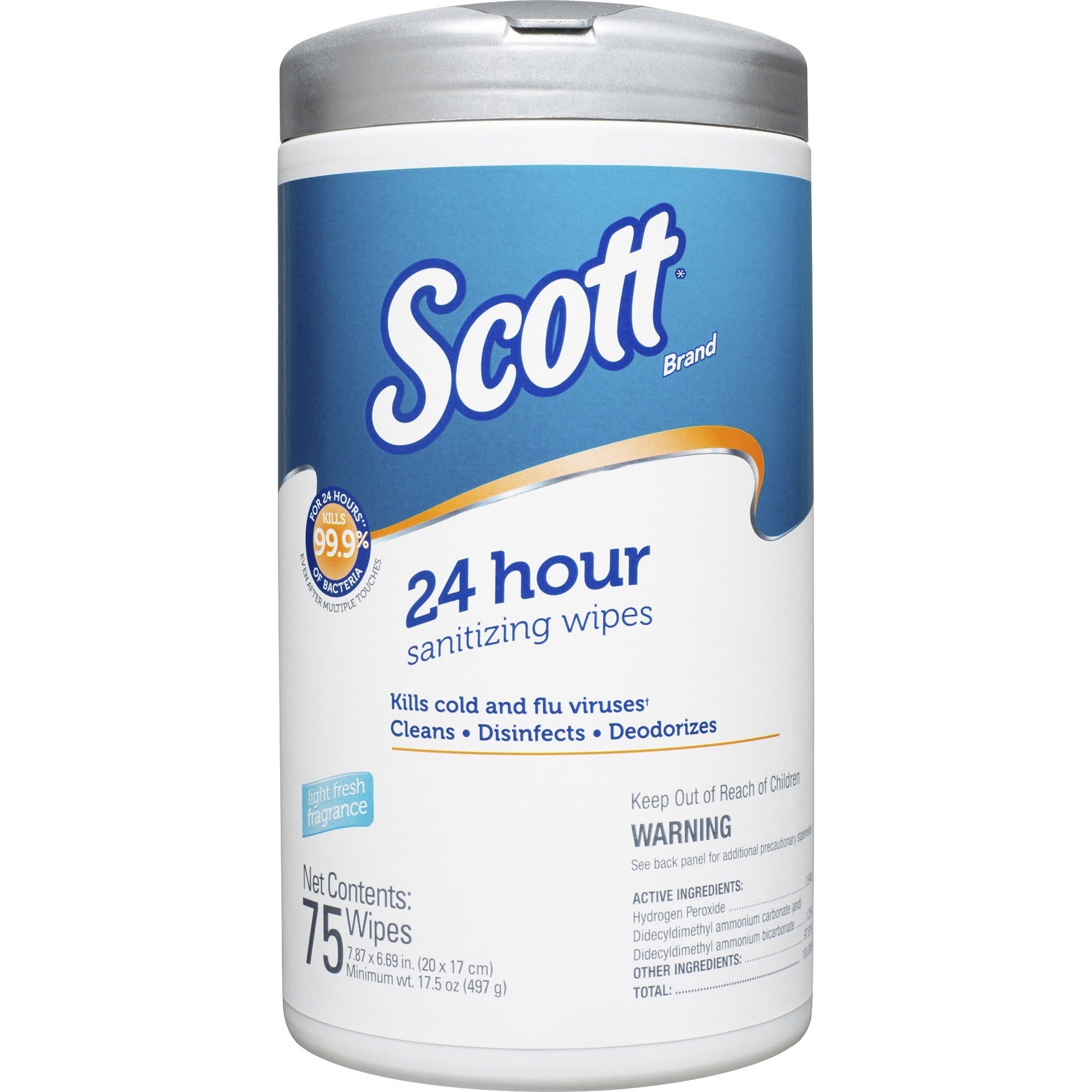 24-Hour Sanitizing Wipes, 1-Ply, 4.5 x 8.25, Fresh, White, 75/Canister, 6 Canisters/Carton - 1
