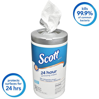 24-Hour Sanitizing Wipes, 1-Ply, 4.5 x 8.25, Fresh, White, 75/Canister, 6 Canisters/Carton - 4