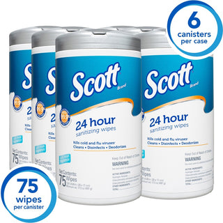 24-Hour Sanitizing Wipes, 1-Ply, 4.5 x 8.25, Fresh, White, 75/Canister, 6 Canisters/Carton - 5