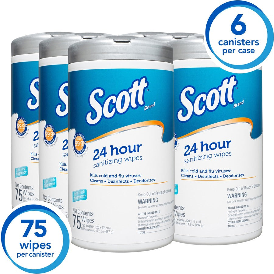 24-Hour Sanitizing Wipes, 1-Ply, 4.5 x 8.25, Fresh, White, 75/Canister, 6 Canisters/Carton - 5