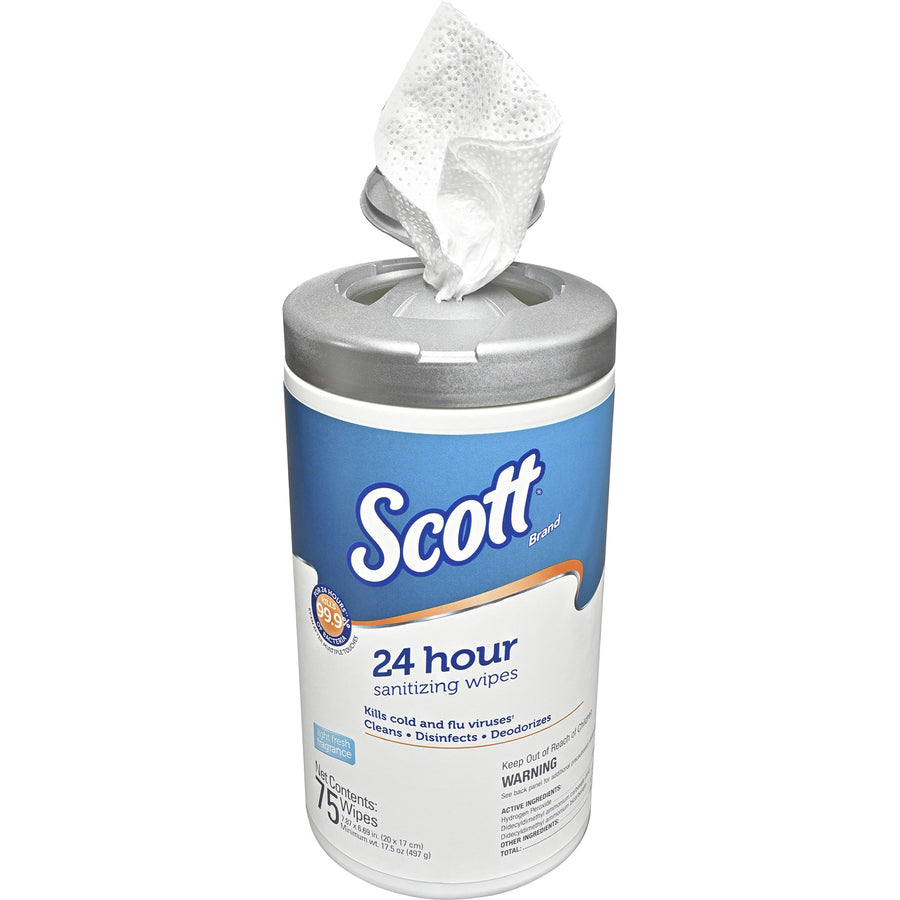24-Hour Sanitizing Wipes, 1-Ply, 4.5 x 8.25, Fresh, White, 75/Canister, 6 Canisters/Carton - 2