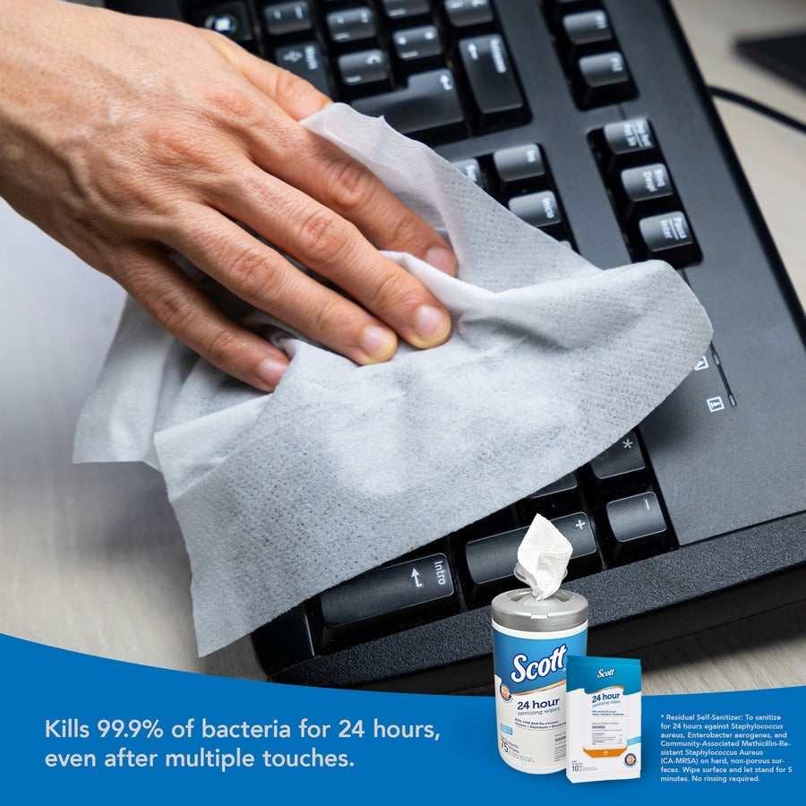 24-Hour Sanitizing Wipes, 1-Ply, 4.5 x 8.25, Fresh, White, 75/Canister, 6 Canisters/Carton - 6