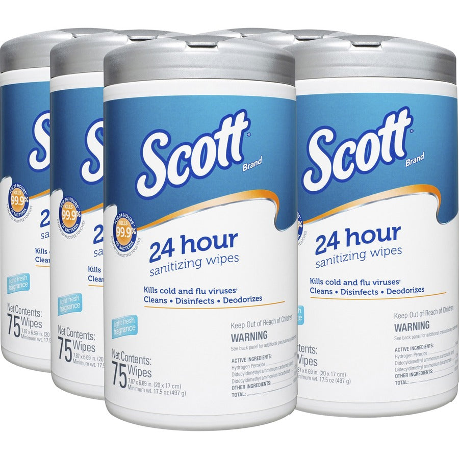 24-Hour Sanitizing Wipes, 1-Ply, 4.5 x 8.25, Fresh, White, 75/Canister, 6 Canisters/Carton - 3