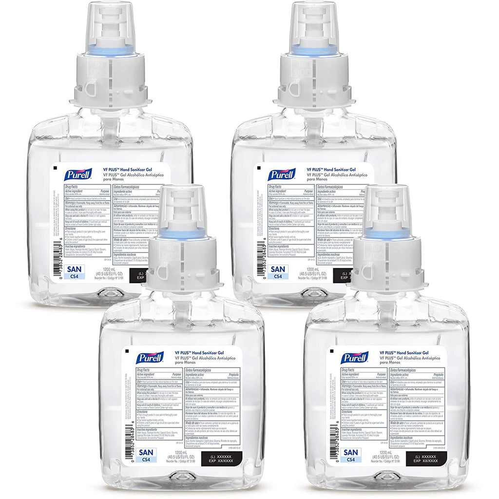 PURELL VF PLUS Hand Sanitizer Gel Refill - Clean Scent - 40.6 fl oz (1200 mL) - Kill Germs, Bacteria Remover - Hand, Restaurant, Cruise Ship - Quick Drying, Fragrance-free, Dye-free, Hygienic - 4 / Carton