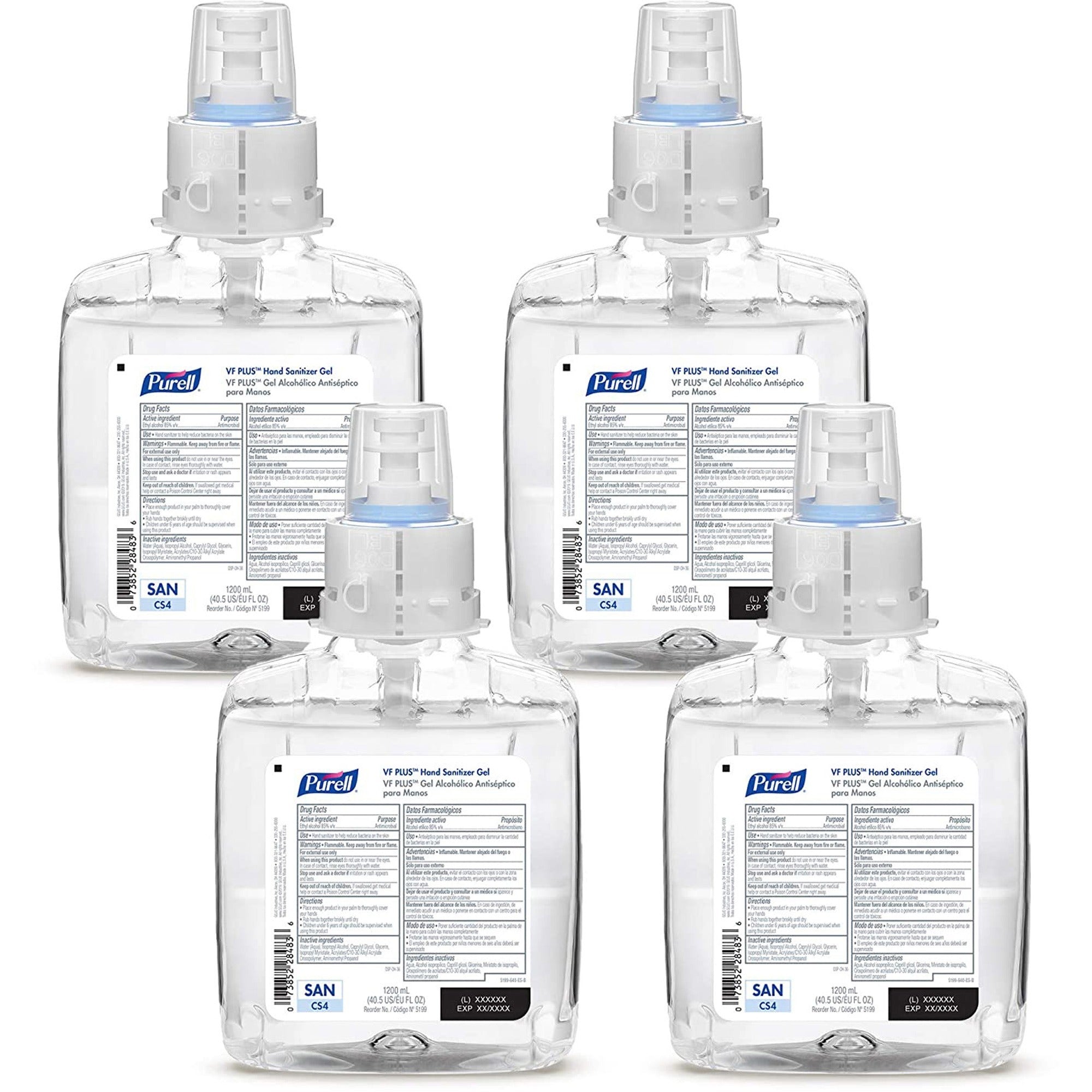 PURELL VF PLUS Hand Sanitizer Gel Refill - Clean Scent - 40.6 fl oz (1200 mL) - Kill Germs, Bacteria Remover - Hand, Restaurant, Cruise Ship - Quick Drying, Fragrance-free, Dye-free, Hygienic - 4 / Carton