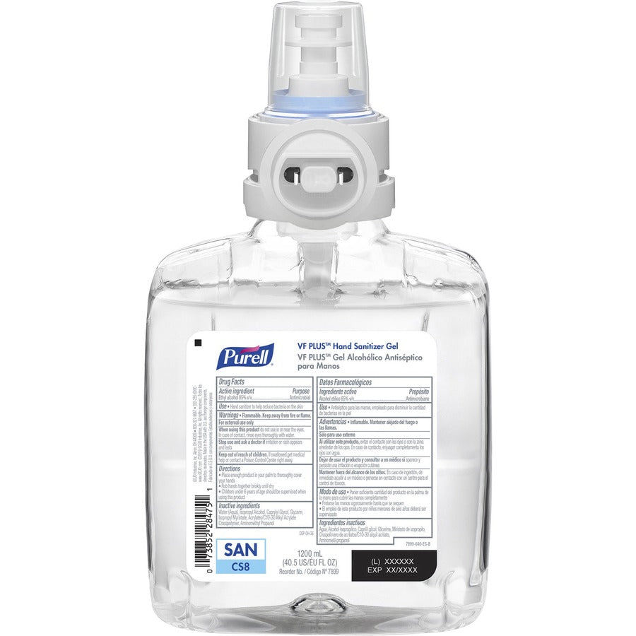 PURELL VF PLUS Hand Sanitizer Gel Refill - 40.6 fl oz (1200 mL) - Kill Germs, Bacteria Remover - Hand, Restaurant, Cruise Ship - Quick Drying, Fragrance-free, Dye-free, Hygienic - 2 / Carton