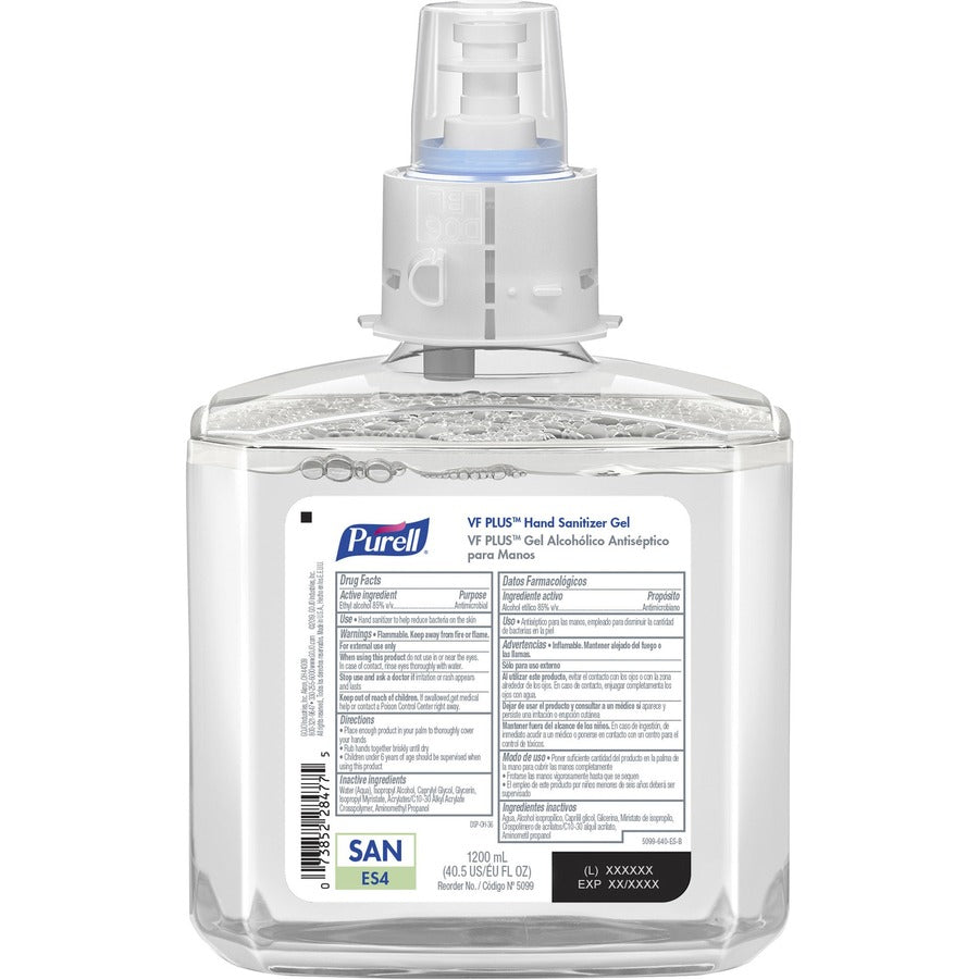 PURELL VF PLUS Hand Sanitizer Gel Refill - 40.6 fl oz (1200 mL) - Pump Dispenser - Kill Germs, Bacteria Remover - Restaurant, Cruise Ship, Hand - Quick Drying, Fragrance-free, Hygienic, Dye-free - 2 / Carton
