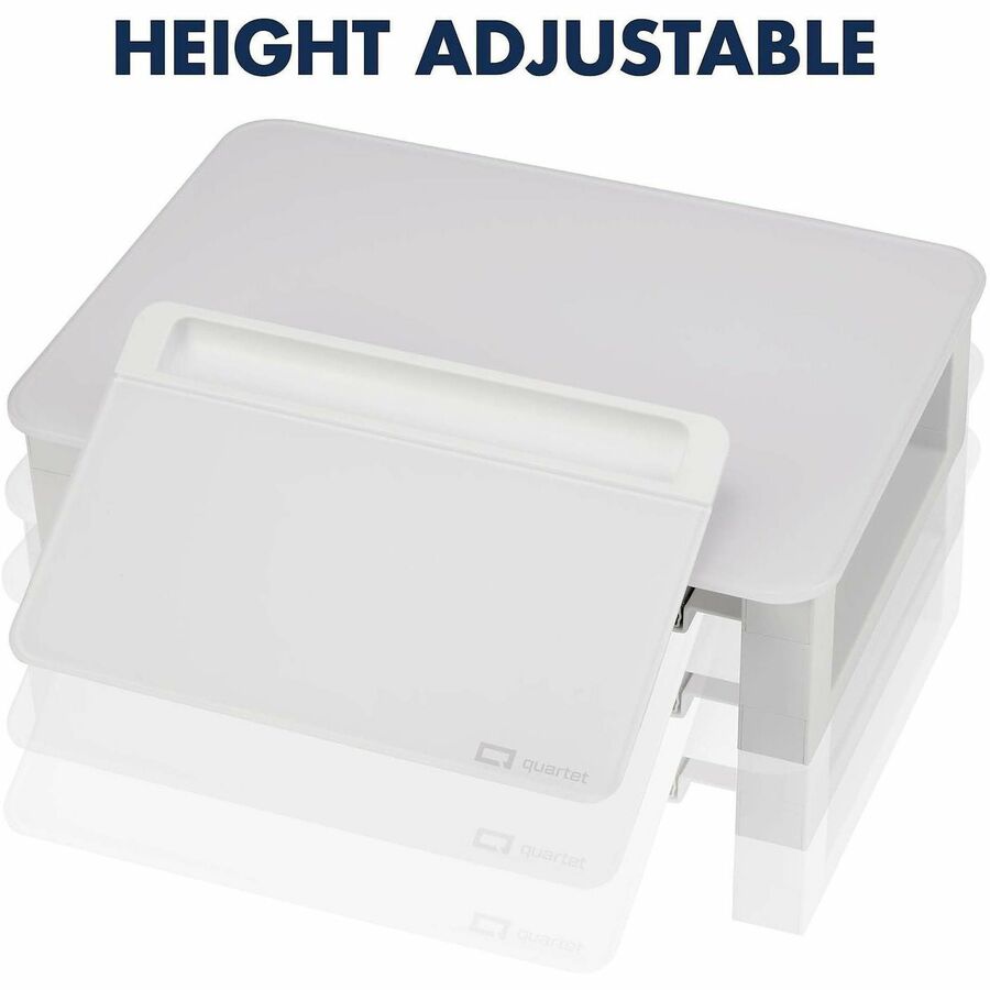 Adjustable Height Desktop Glass Monitor Riser with Dry-Erase Board, 14 x 10.25 x 2.5 to 5.25, White, Supports 100 lb