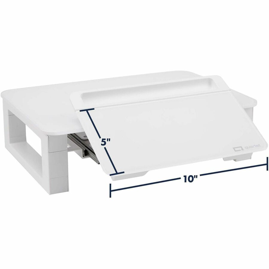 Adjustable Height Desktop Glass Monitor Riser with Dry-Erase Board, 14 x 10.25 x 2.5 to 5.25, White, Supports 100 lb