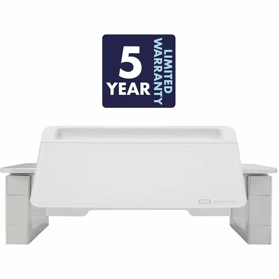 Adjustable Height Desktop Glass Monitor Riser with Dry-Erase Board, 14 x 10.25 x 2.5 to 5.25, White, Supports 100 lb