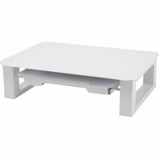 Adjustable Height Desktop Glass Monitor Riser with Dry-Erase Board, 14 x 10.25 x 2.5 to 5.25, White, Supports 100 lb