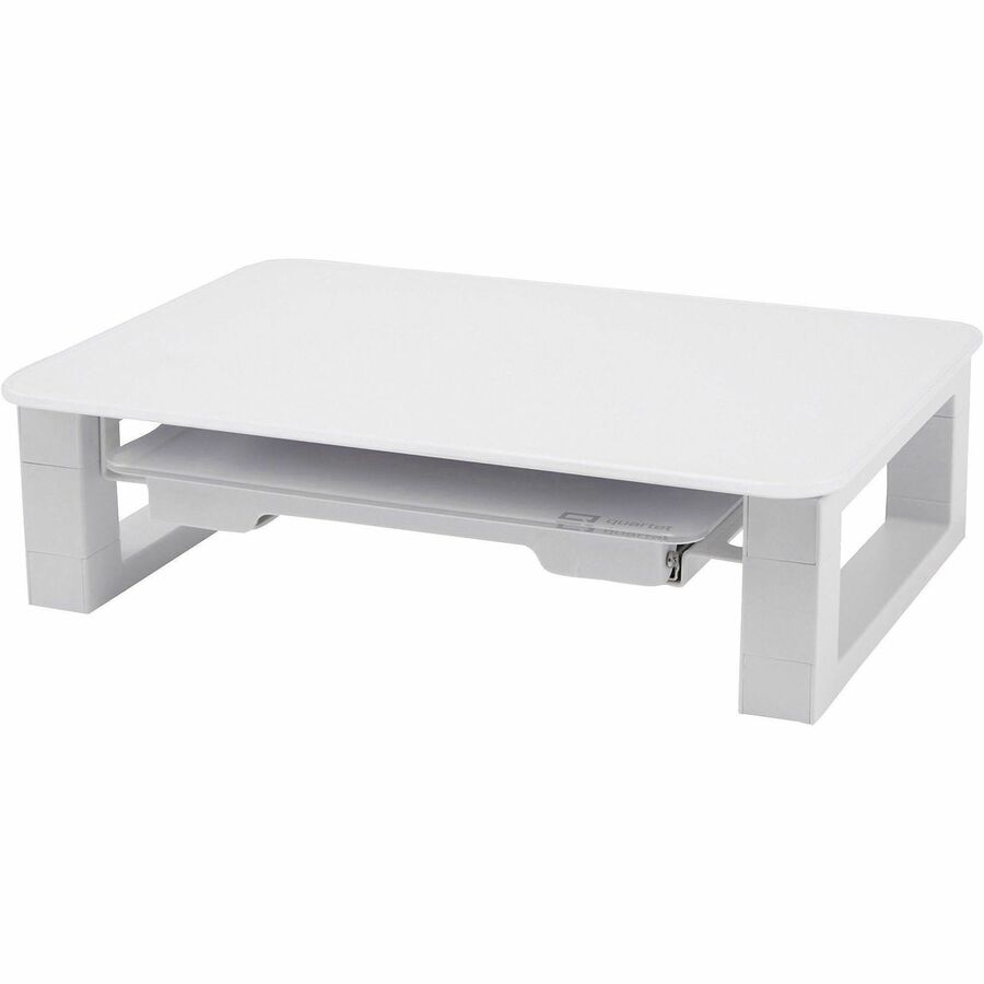 Adjustable Height Desktop Glass Monitor Riser with Dry-Erase Board, 14 x 10.25 x 2.5 to 5.25, White, Supports 100 lb
