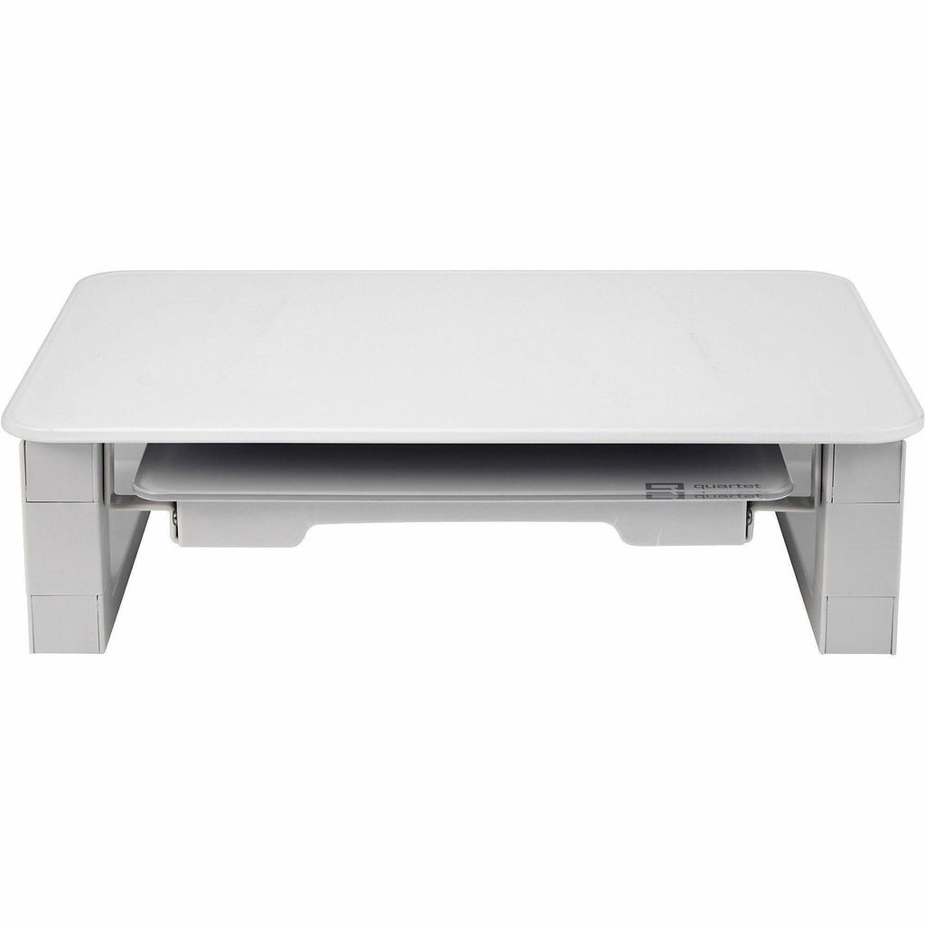 Adjustable Height Desktop Glass Monitor Riser with Dry-Erase Board, 14 x 10.25 x 2.5 to 5.25, White, Supports 100 lb