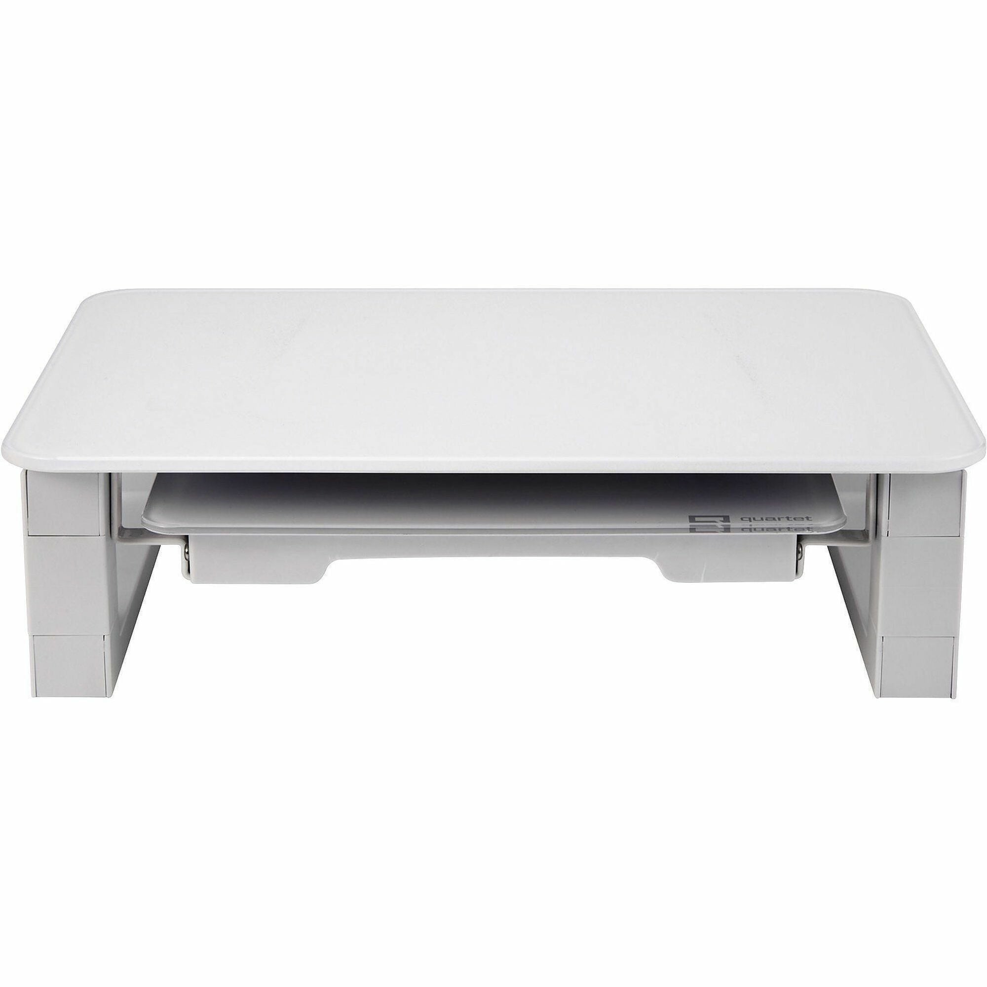 Adjustable Height Desktop Glass Monitor Riser with Dry-Erase Board, 14 x 10.25 x 2.5 to 5.25, White, Supports 100 lb