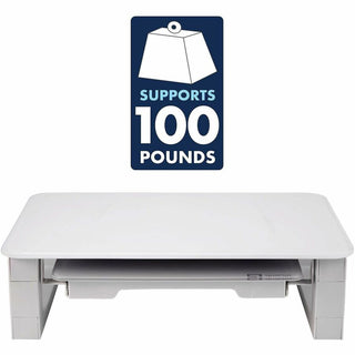 Adjustable Height Desktop Glass Monitor Riser with Dry-Erase Board, 14 x 10.25 x 2.5 to 5.25, White, Supports 100 lb
